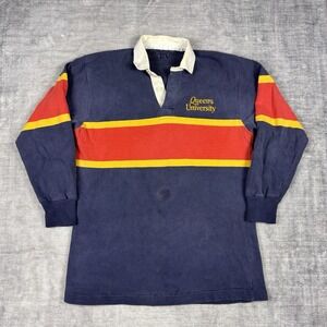 Barbarian Shirt Mens Large Blue Stripped Vtg 90s Rugby Polo Queens University
